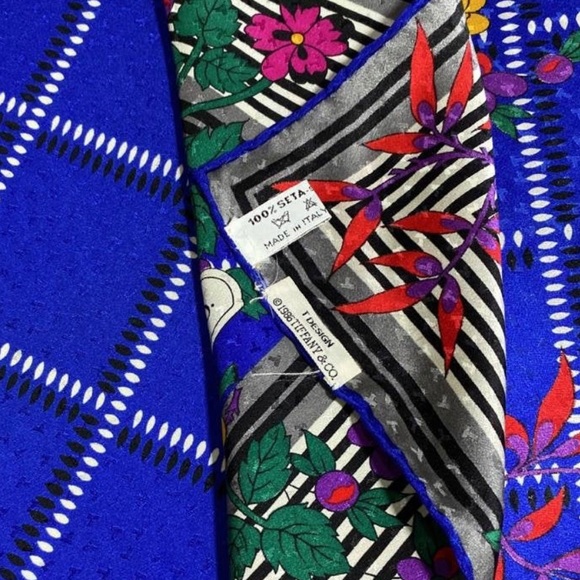 💋Auth - Royal Blue Tiffany & Co Pure Silk Scarf - Picture 3 of 3